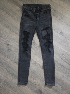 American Eagle Outfitters Washed Black Distressed Skinny Jeggings
